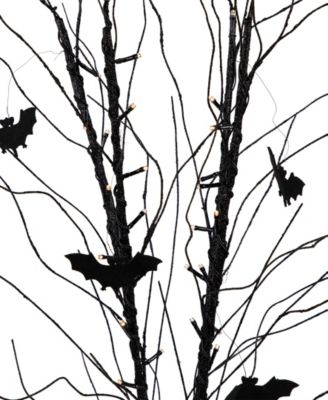 50" LED Lighted Black Halloween Branch Tree with Bats Warm White Lights