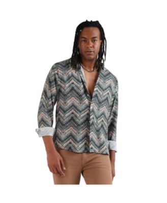 Men's EcoLiva Olive Green Abstract Zig Zag Shirt