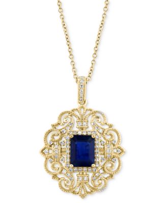 EFFY&reg; Sapphire (1-1/2 ct. t.w.) & Diamond (1/4 ct. t.w.) Openwork Filigree 18" Pendant Necklace in 14k Gold