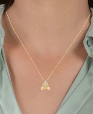 Diamond Accent Cinderella Carriage Pendant Necklace in Gold-Plated Sterling Silver, 16" + 2" extender