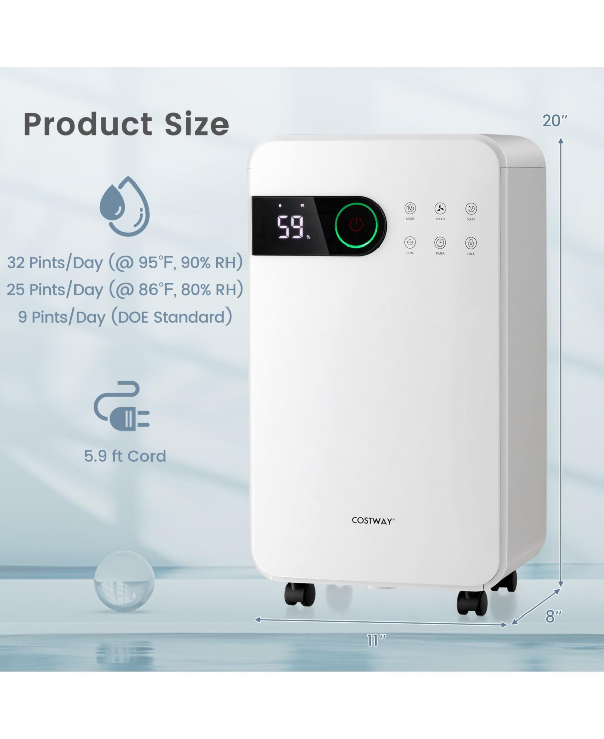 Slickblue 32 Pints Dehumidifier With Sleep Mode And 24H Timer For Home Basement -- White
