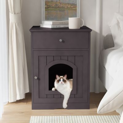 Wooden Pet House with Drawer and Side Table