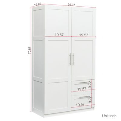 2-Door, 2-Drawer Wardrobe with 5 Storage Spaces, White