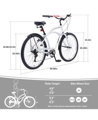 Men'S Beach Cruiser Bike, 7 Speed Bicycles, 26"Inch Multiple Colors