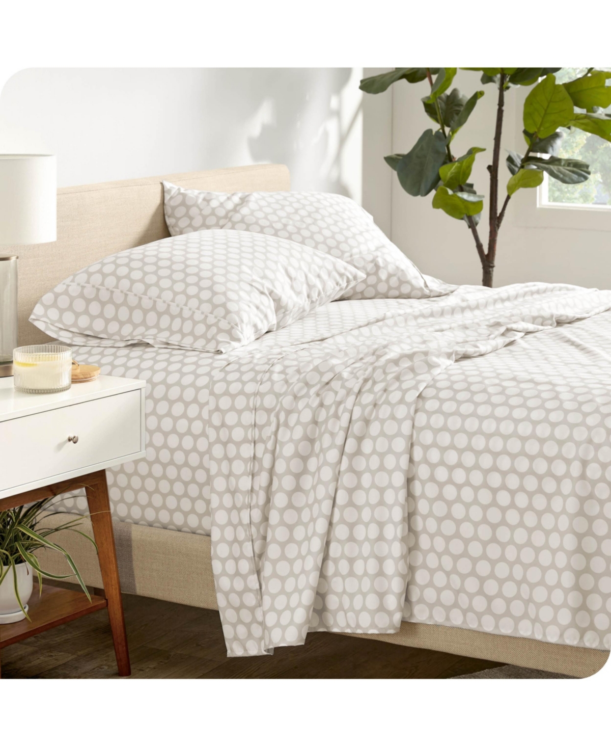 Bare Home Ultra-Soft Double Brushed Print Sheet Set - Pennytile - stone/white