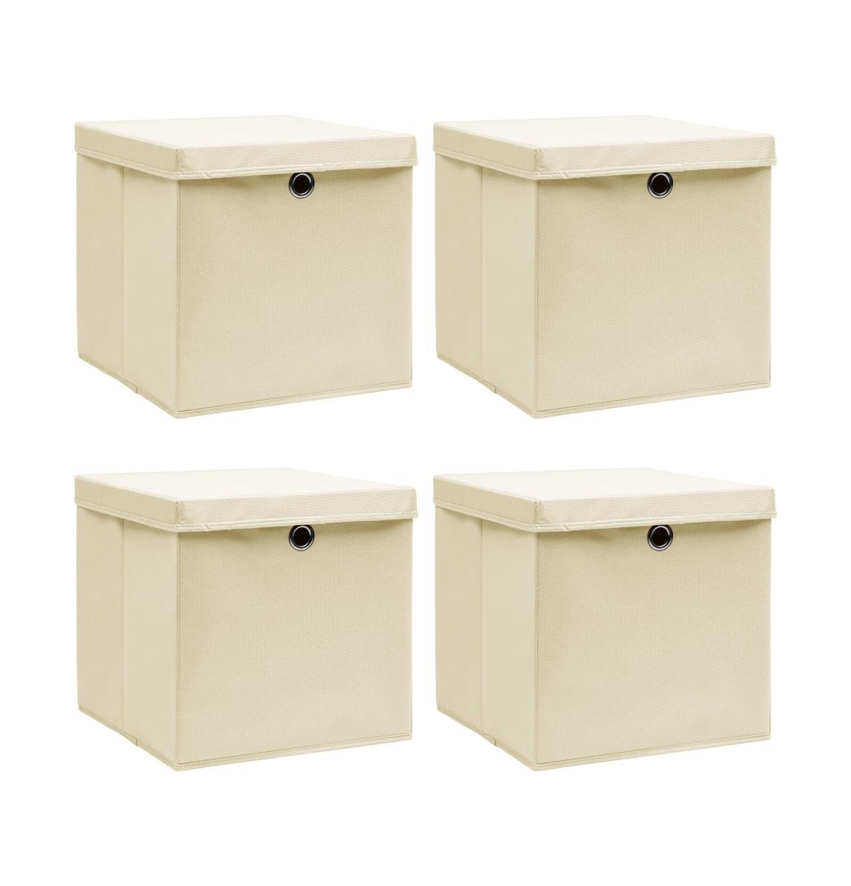 Storage Boxes with Lid 4 pcs Cream 12.6"x12.6"x12.6" Fabric - White