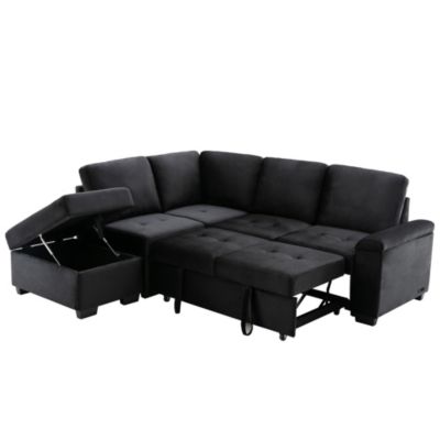 L-Shaped Sleeper Sofa with Storage Ottoman & USB Charge