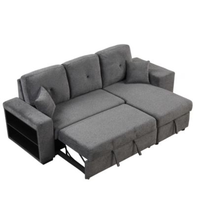 Sectional Sofa Bed with Storage Chaise and 2 Stools