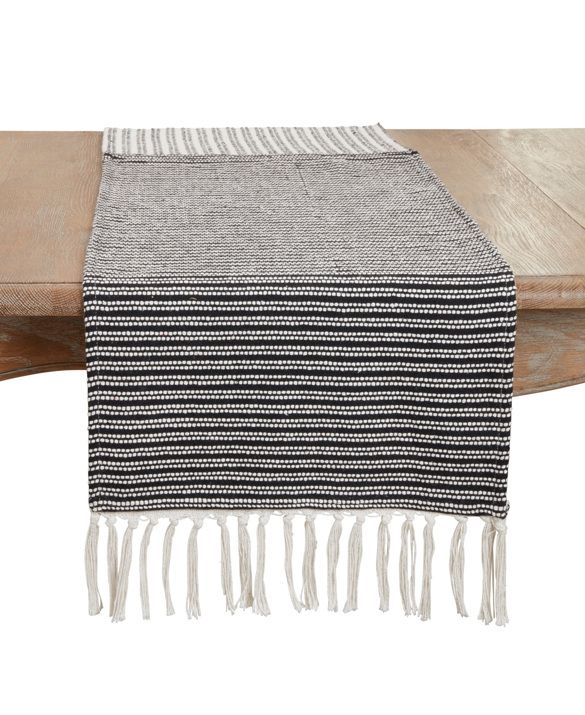 Saro Lifestyle Duo-tone Stripe Table Runner, 16"x72" In Black,white