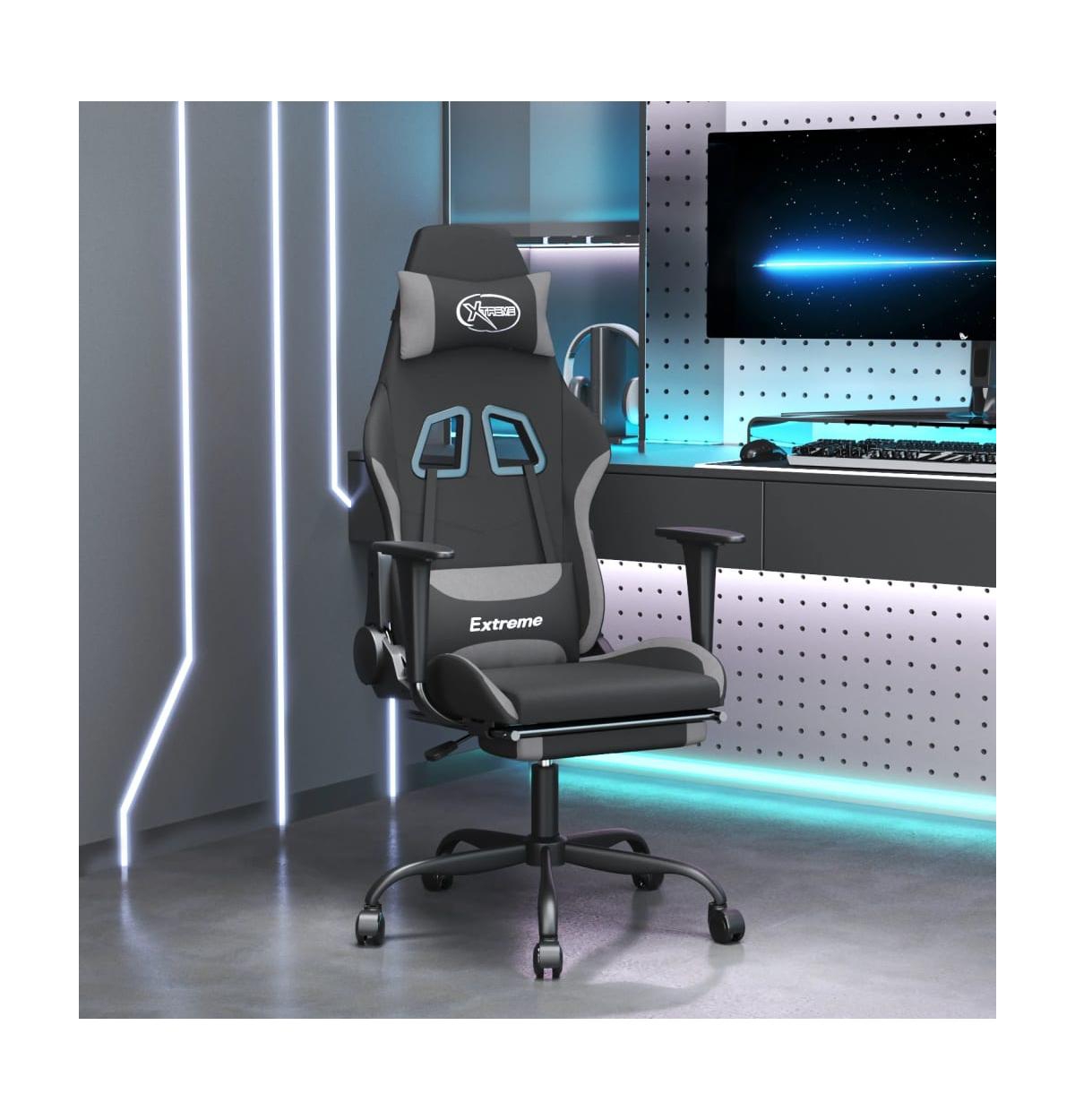 vidaXL Gaming Chair with Footrest Black and Light Fabric