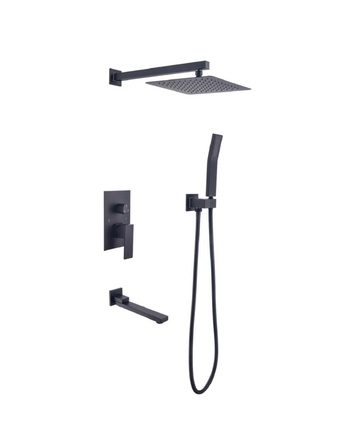 Shower System 10 Inch Square Bathroom Luxury Rain Mixer Shower Combo Set - Black