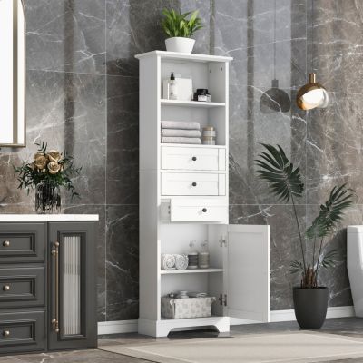 Streamdale White Tall Storage Cabinet with 3 Drawers and Adjustable Shelves