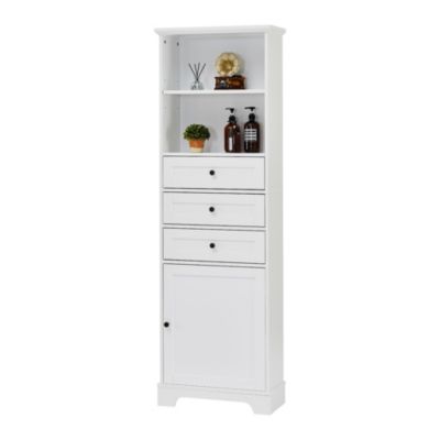 Streamdale White Tall Storage Cabinet with 3 Drawers and Adjustable Shelves