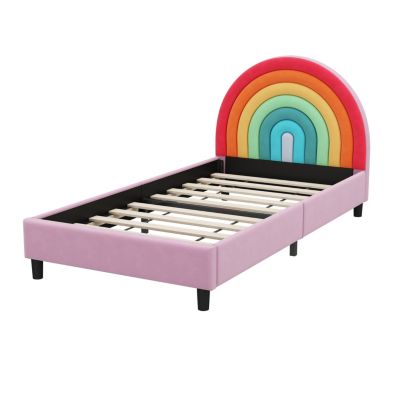 Twin Platform Bed with Colorful Rainbow Design