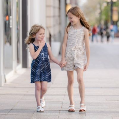 Little Girls Scallop Trim Button Front Linen Romper