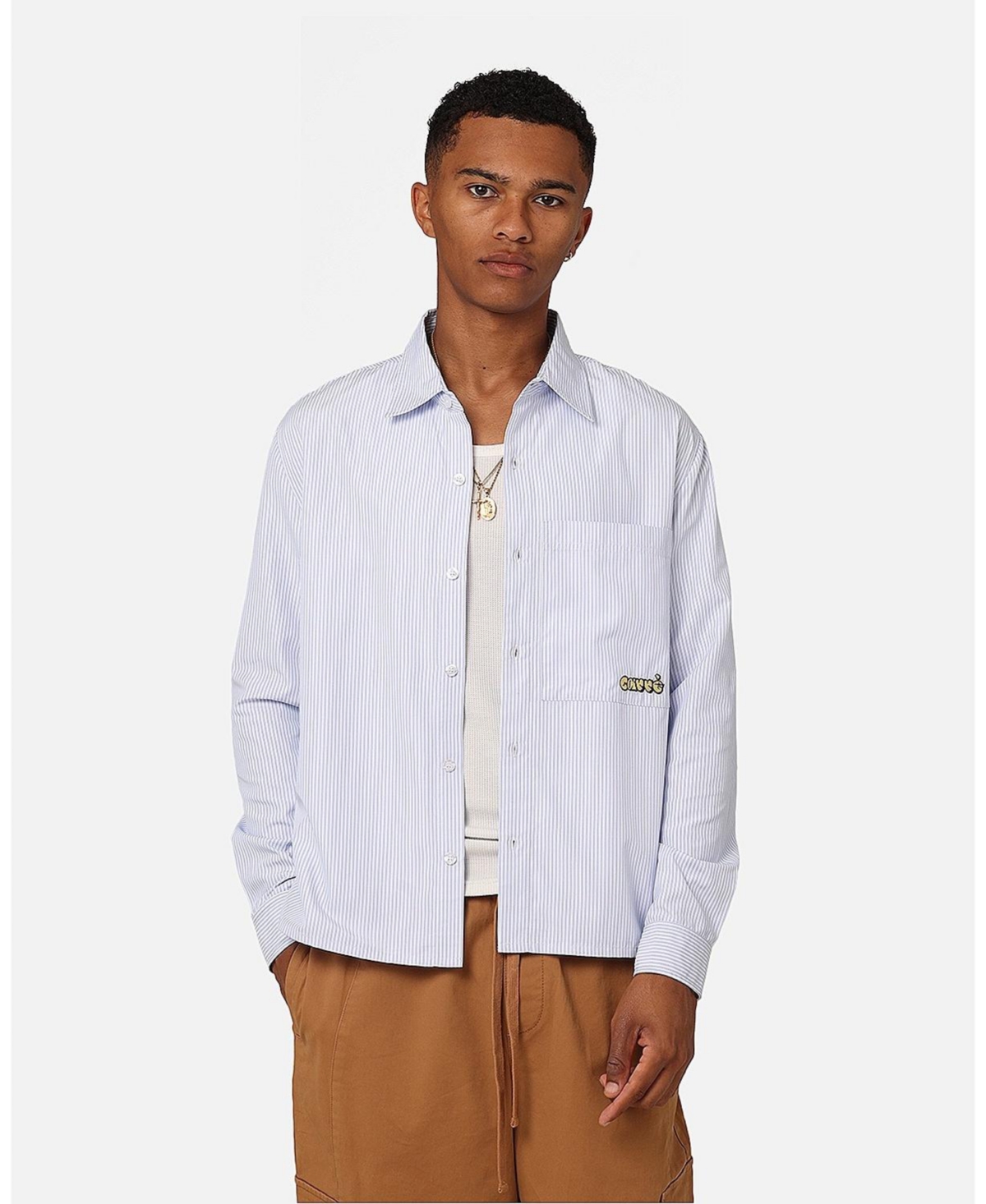 Men's Experience Stripe Oversized Button Up Shirt - White
