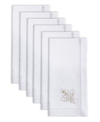 Festive Holiday Ornament Embroidered Napkin Set of 6, 20"x20"