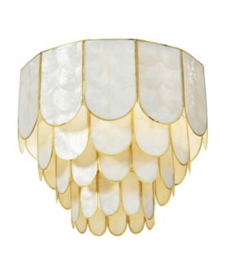 14" Round 4-Tier Capiz and Metal Flush Mount Ceiling Light