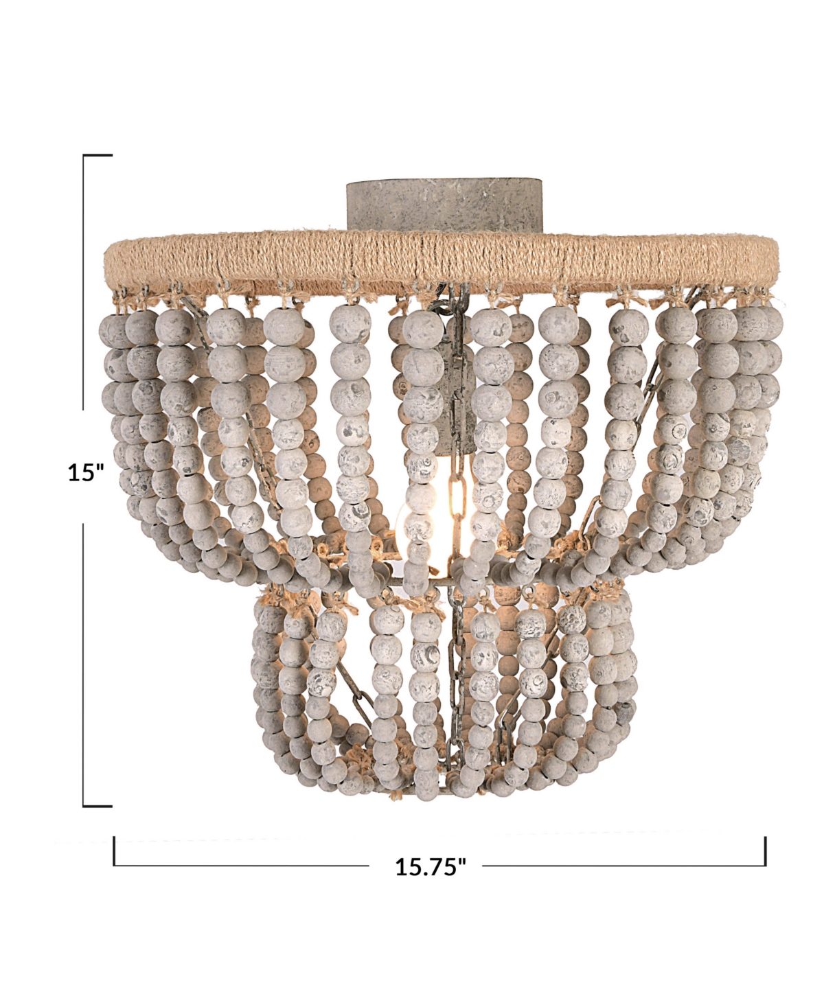 Storied Home 2-Tier Draped Wood Bead Semi-Flush Mount Chandelier Distressed- Grey