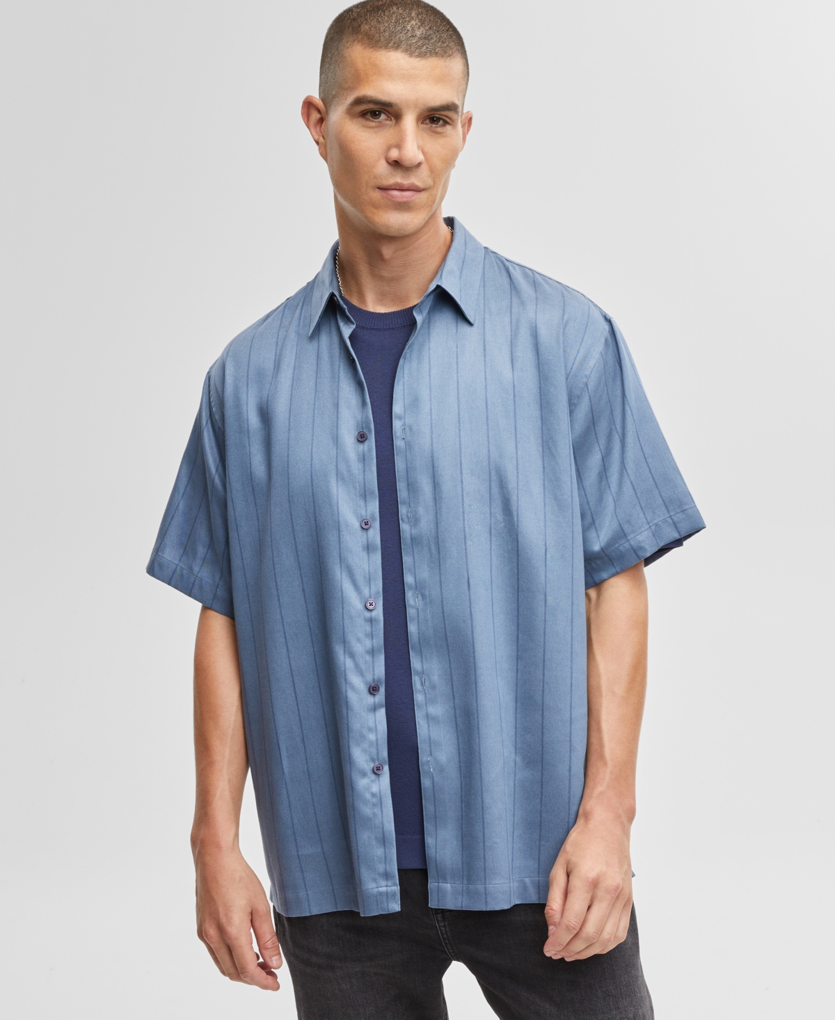 Men's Relaxed-Fit Printed Button-Down Shirt, Created for Macy's - Cool Putty
