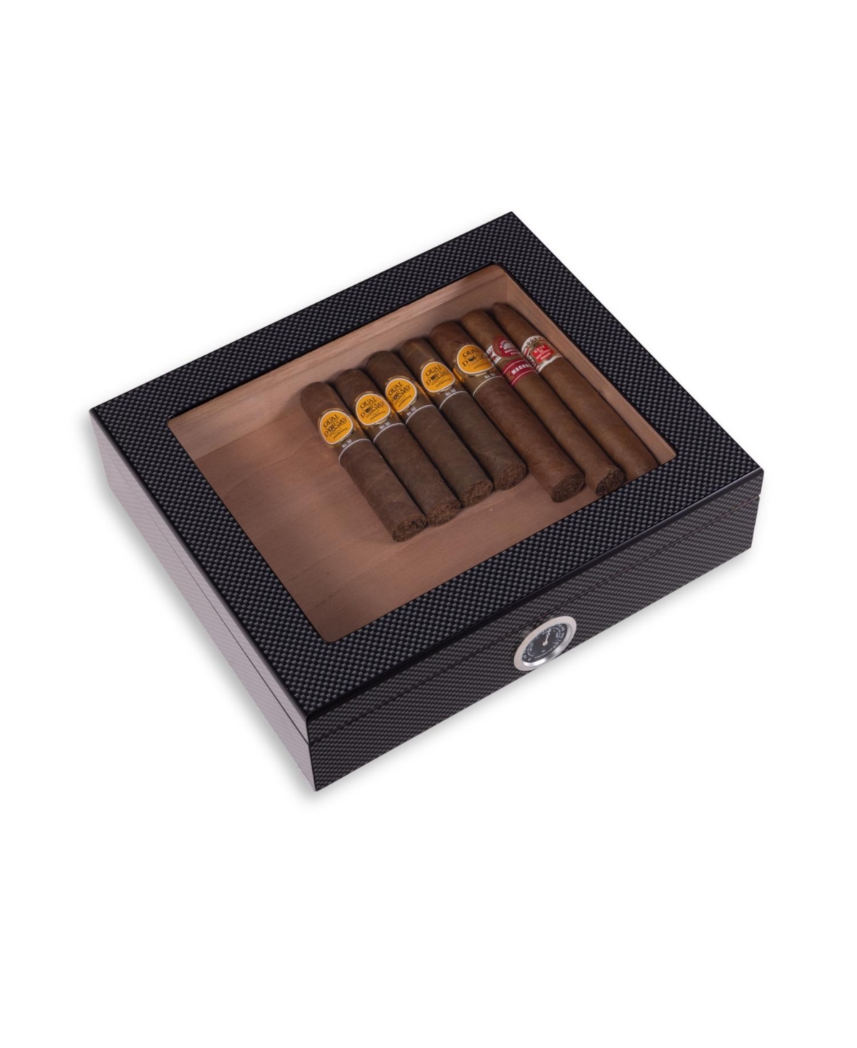 Bey-berk "carbon Fiber" Cedar-lined Humidor With Hygrometer And Humistat In Black