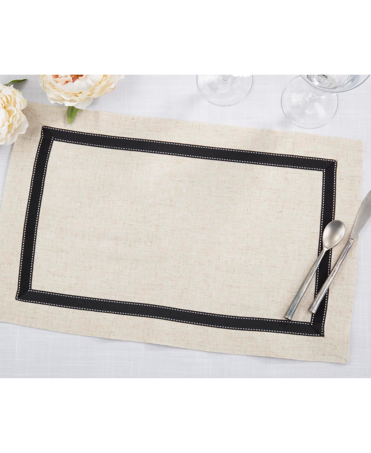 Saro Lifestyle Grosgrain Accent Placemat Set Of 4, 14"x20" In Black