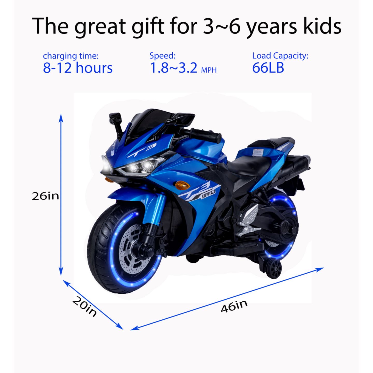 Детская игрушка Streamdale Furniture Tamco 12V Ride-On Motorcycle With Training Wheels, Ages 3-7, цвет: Синий — фото 6