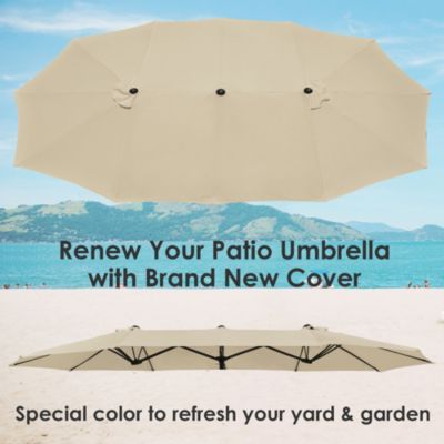 14 Ft Replacement Canopy for 12 Rib Double Sided Patio Umbrella Market Table Top Outdoor Backyard Pool Restaurant