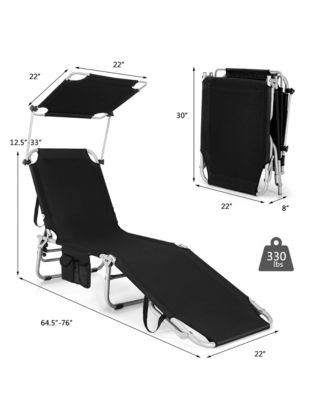 2 PCS Foldable Sun Shading Lounge Chair Adjustable Beach Sunbathing Recliner