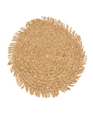 Rustic Raffia Fringe Placemat Set of 4, 14"x14"