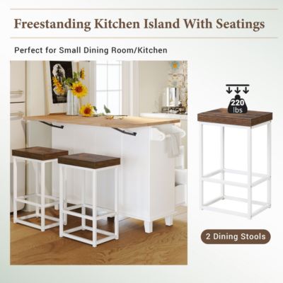 Farmhouse Kitchen Island Set with Drop Leaf and Seating
