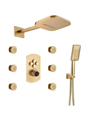 LUCKY ONE 6 Body Jets and Rough-in Valve Pressure Balanced 3 Functions 6 Sprays 22 Inch Wall Mounted Shower System