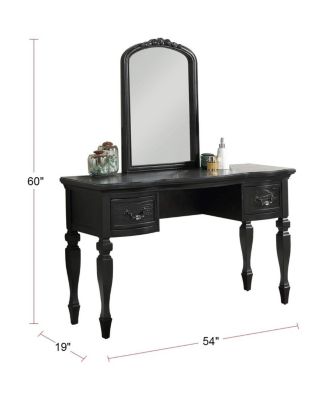 Simplie Fun Bedroom Classic Vanity Set Wooden Carved Mirror Stool Drawers Black Color