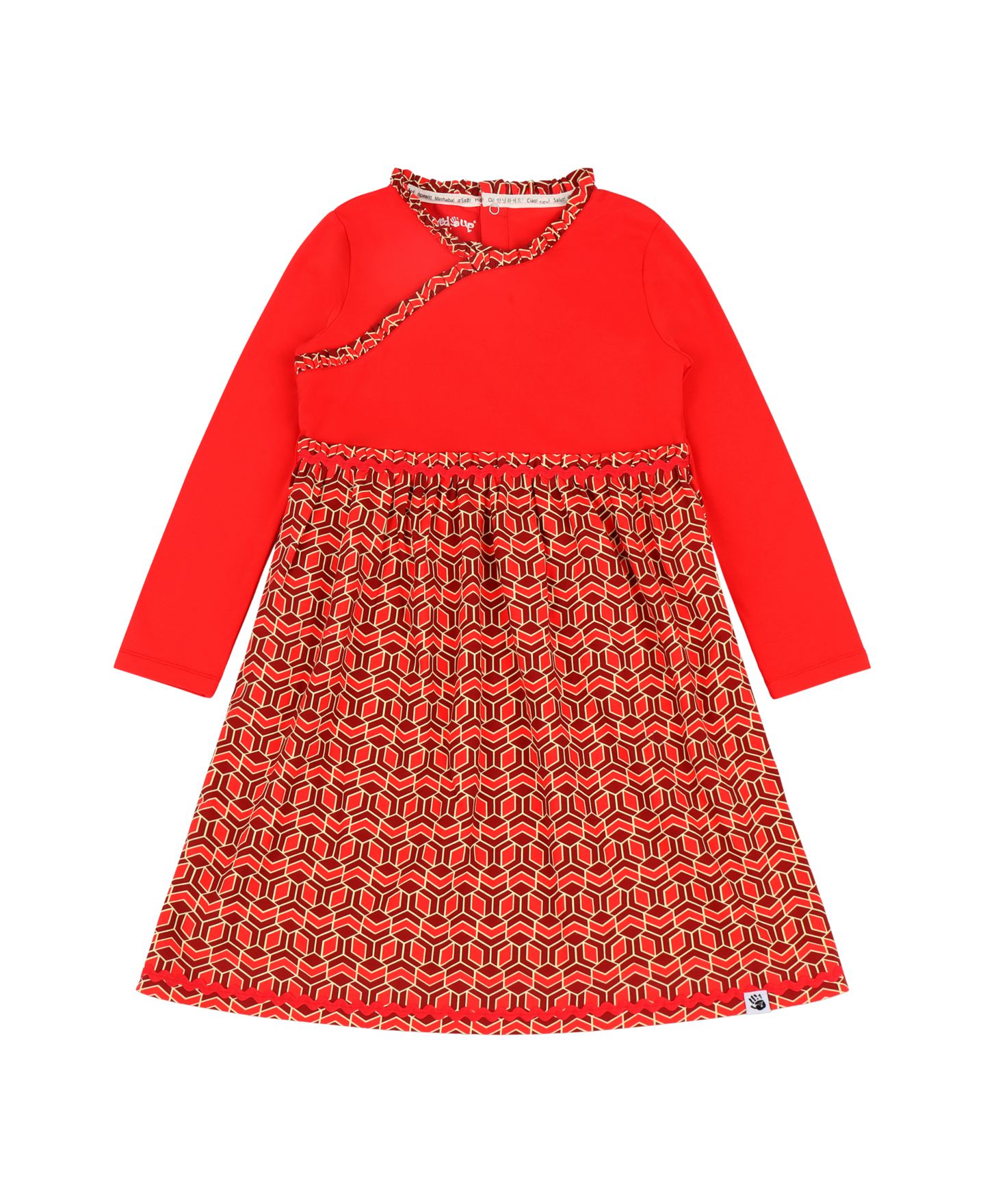 Платье Mixed Up Clothing Long Sleeve Ruffle Trim Dress - Red Multicolor для девочек, цвет: Красный разноцветный — фото 5