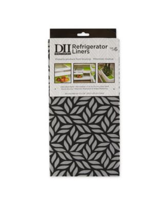 Fridge Liner Collection Non-Adhesive, Cut to Fit, 12x24", Gray Abstract Leaf, 6 Piece
