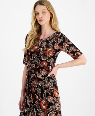 Petite Printed Round-Neck Sheath Dress