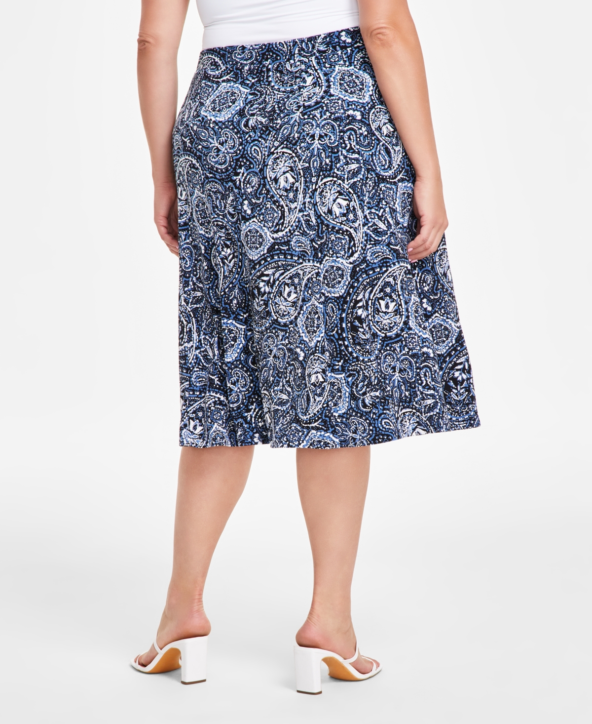 Kasper Plus Size Paisley-Print Pull-On Midi Skirt