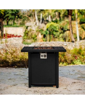 28" Wicker Rattan Fire Pit Table - Grey