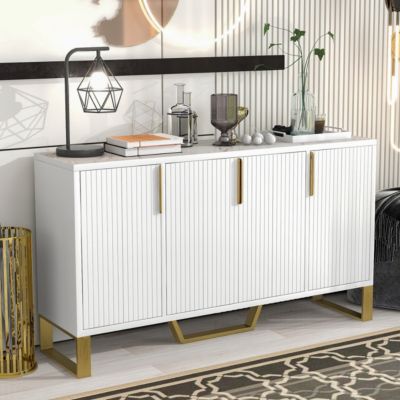 Modern Kitchen Cabinet Sideboard with Doors, Metal Accents, Adjustable Shelves