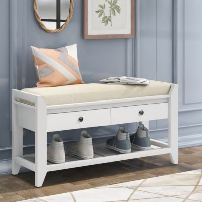 Multipurpose Entryway Bench Seat & Drawers (White)