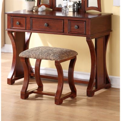 Streamdale Cherry MDF Vanity Set with Mirror, Stool & Drawers