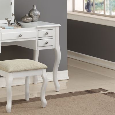 Simplie Fun White Vanity Set with Stool and Unique Legs
