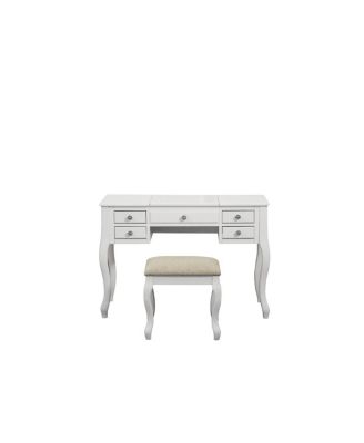 Simplie Fun White Vanity Set with Stool and Unique Legs