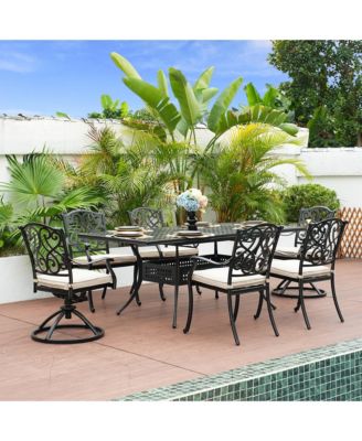 7 Pieces Rectangular Outdoor Dining Set and 2 pcs Swivel Chair with Cushions