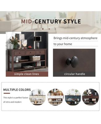 Pine Frame Console Table with Open Shelves, Retro Design