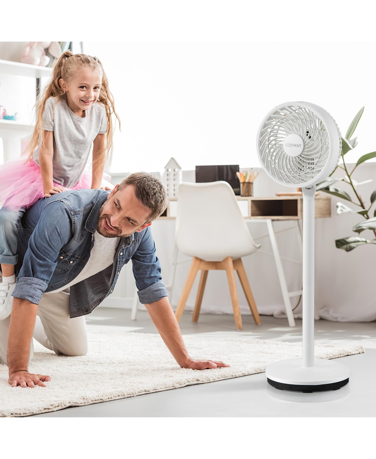 Slickblue 9 Inch Portable Oscillating Pedestal Floor Fan with Adjustable Heights and Speeds- White