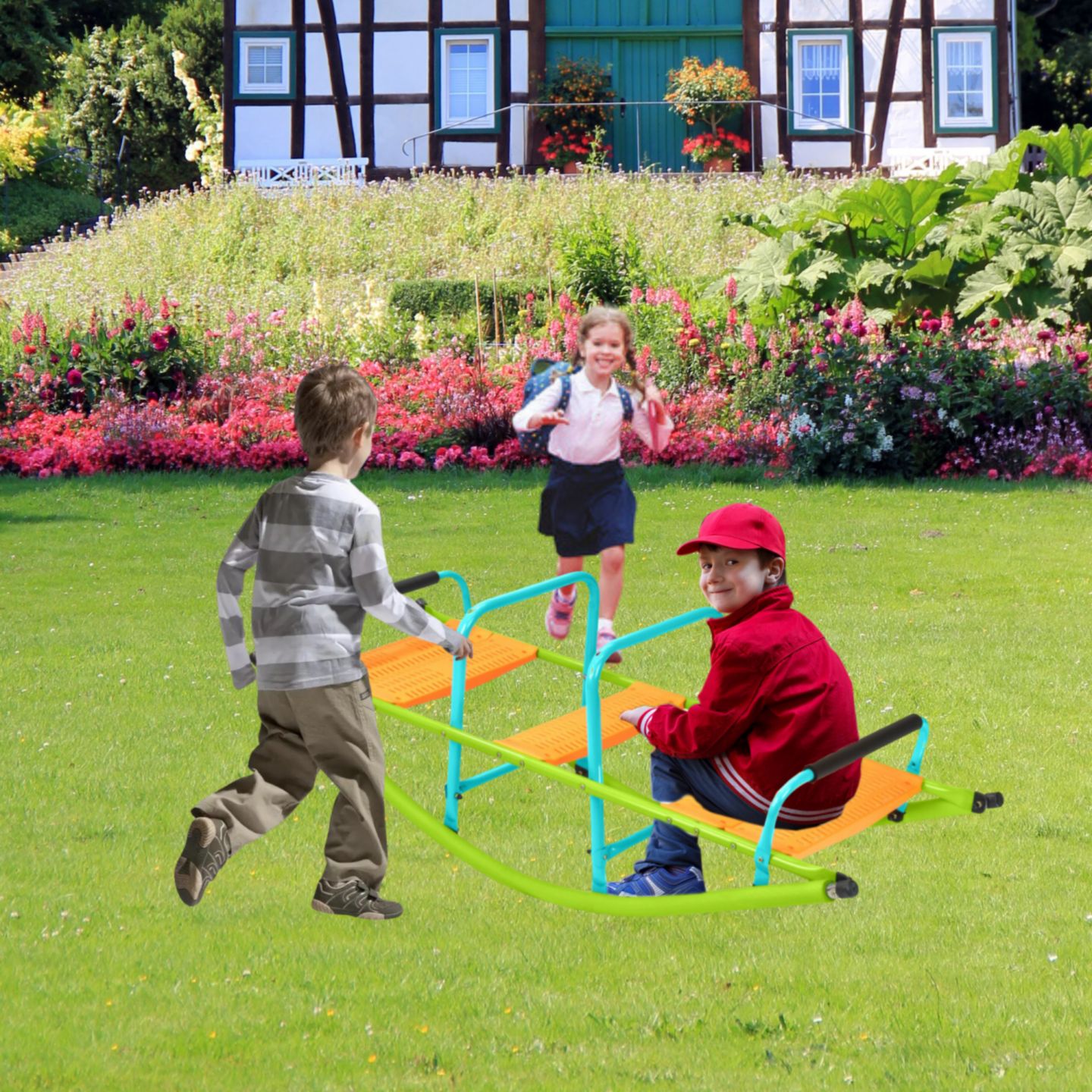 Детская игрушка Streamdale Furniture Rocker Seesaw Steel Pipe 3-Seat Playground Equipment, Ages 2+, цвет: Зелёный — фото 1