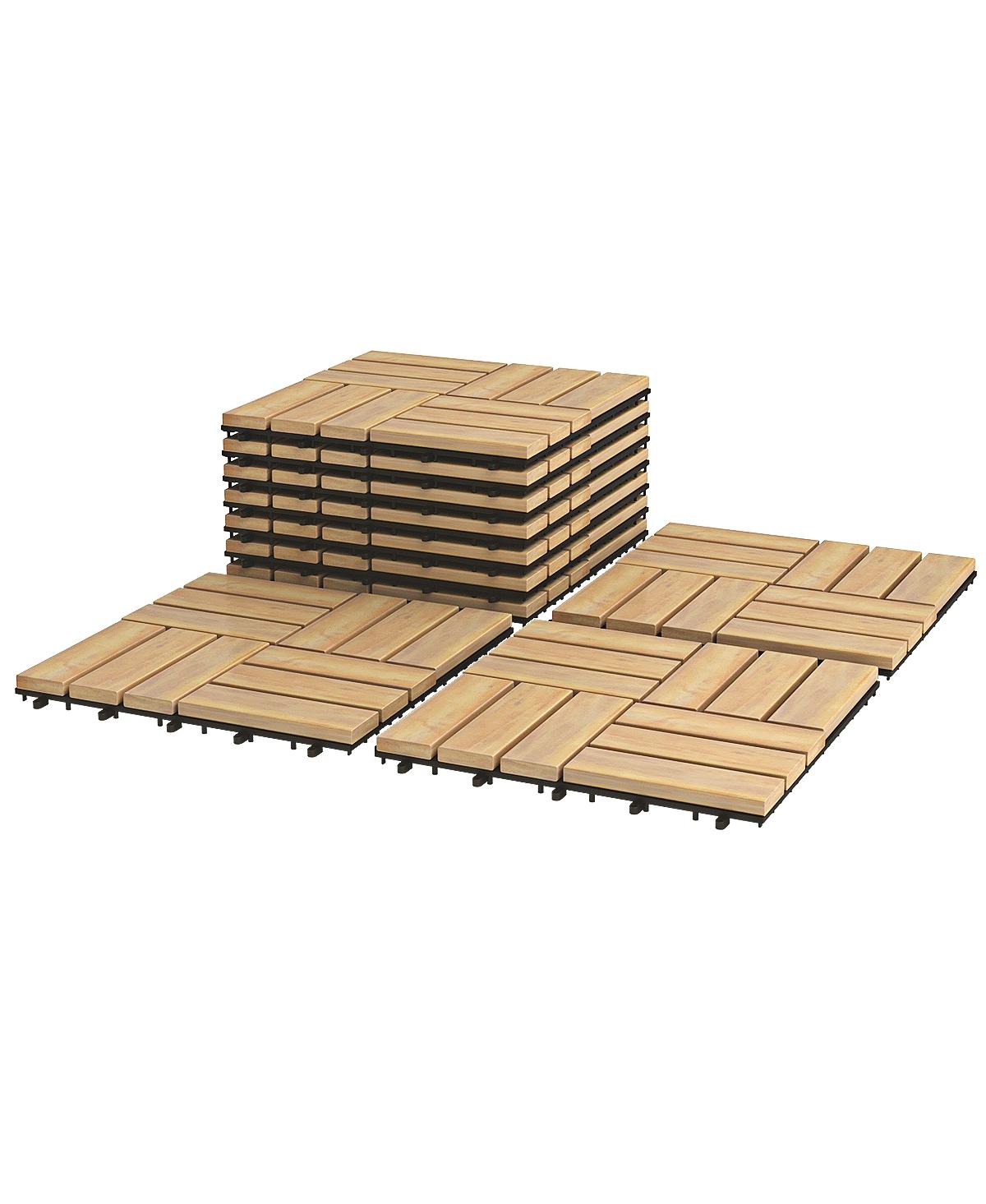 10 Pieces 12 x 12 Inch Acacia Wood Interlocking Check Deck Tiles - Brown