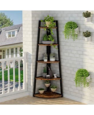 70" Tall Corner Shelf, 5-Tier Rustic Bookshelf, Industrial Ladder Shelf & Plant Stand for Living Room, Kitchen, Home Office