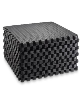 Pack of 30 Exercise Flooring Mats - 24 x 24 Inch Foam Rubber Interlocking Puzzle Floor Tiles - Black